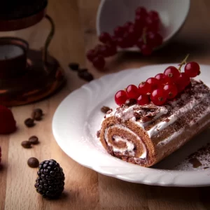 Bolo Enrolado de Chocolate com Chantily e Cereja
